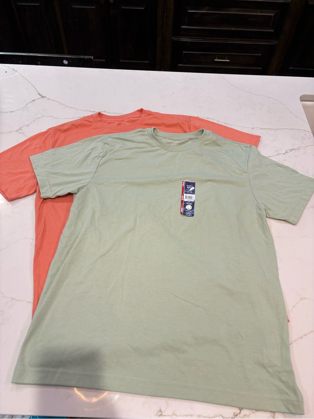 2 George unisex Crew Neck Short Sleeve Tee in Sage Green and Coral